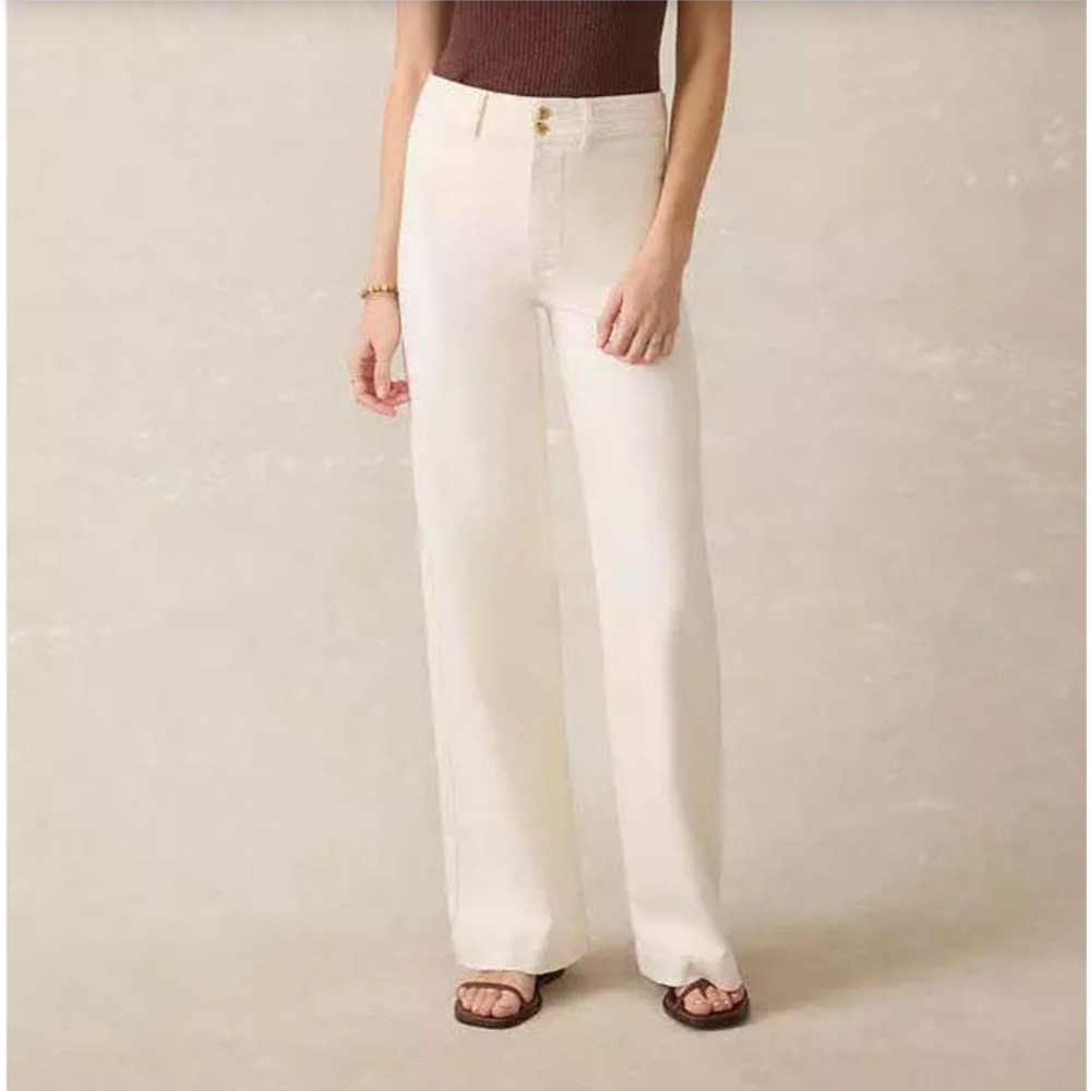 Faherty Harbor Wide Leg Pants Womens 30 Egret High Rise Double Button Stretch